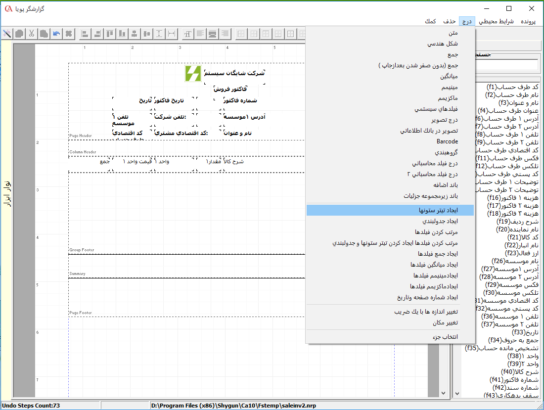 تعیین تیتر فیلدها
