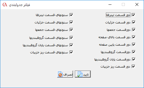 تعیین جدول بندی برای اطلاعات صفحه گزارش