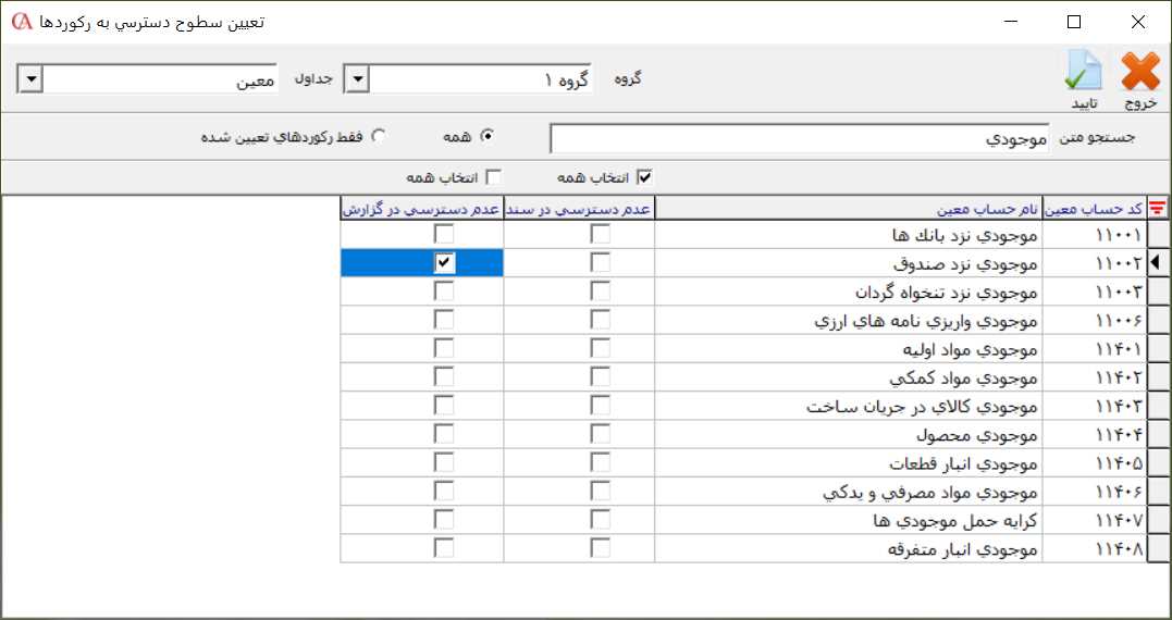 مدیریت دسترسی کاربران به رکوردها در حسابگر